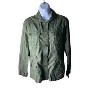 French Cuff Military Jacket Womens Size Medium Long Sleeves Pockets Green